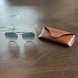 Ray-Ban Gold Frame Sunglasses with Blue Lenses